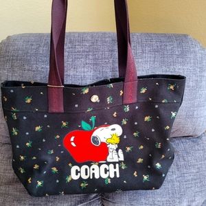 Coach Peanuts Large Tote Bag Signature Snoopy Woodstock Purse Handbag